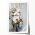 Abstract floral design rolled print featuring vibrant colors like pink, blue, and green, showcasing intricate patterns on high-quality paper, ideal for home decor.