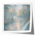 Abstract landscape print displayed in a glossy mockup, showcasing vibrant colors and fluid shapes that evoke a serene natural scene, perfect for modern decor.