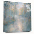Abstract landscape artwork displayed in acrylic glass, showcasing vibrant colors and intricate patterns, mounted with decorative pins for a modern touch. Ideal for contemporary home decor, this piece adds a striking visual element to any room.