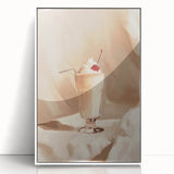 Art Deco poster featuring a stylized food and drinks motif in monochrome, framed in white acrylic.