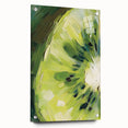 Acrylic print of large abstract wall art featuring assorted fruits in vibrant colors, ideal for dining room decor.