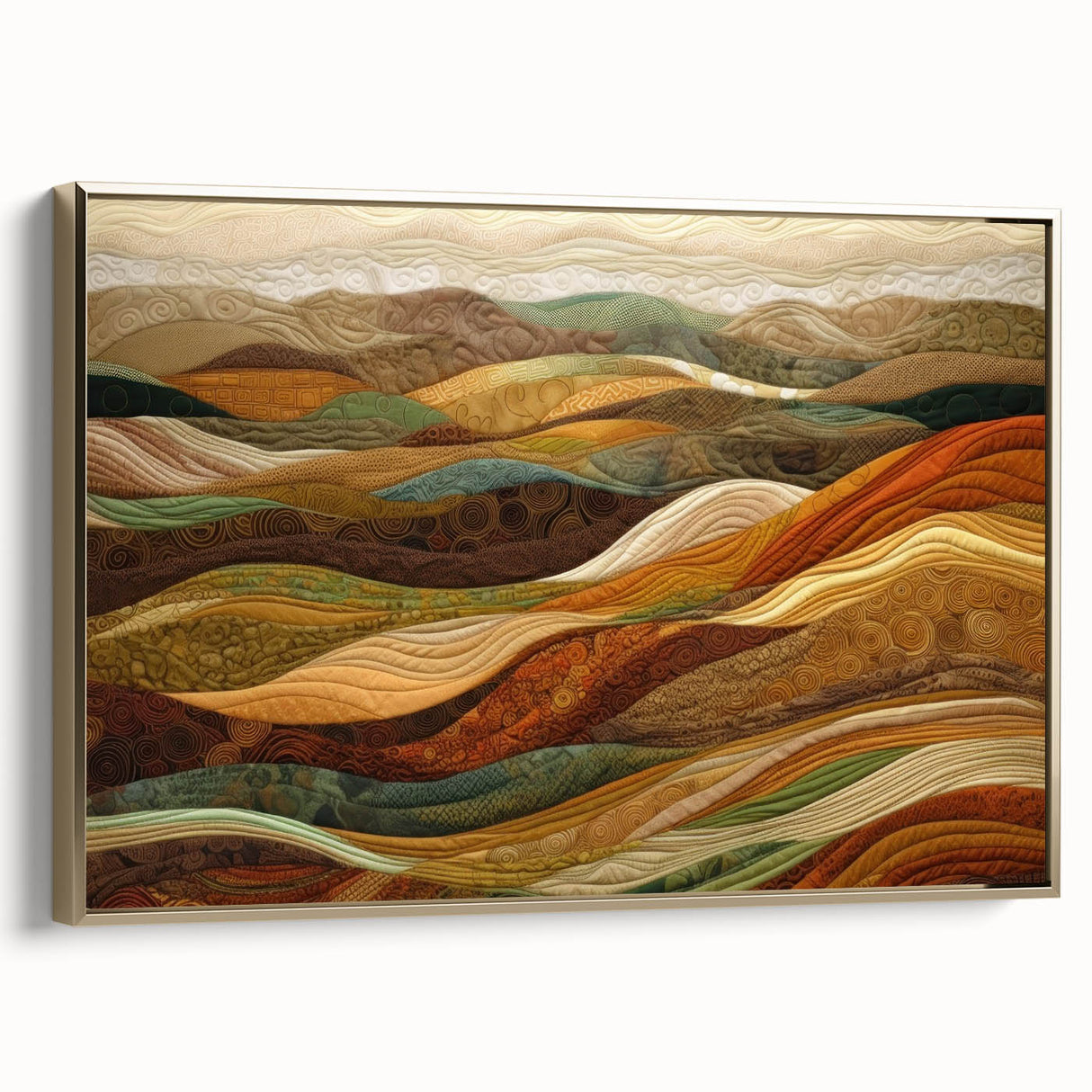 Framed canvas depicting a vintage-style landscape painting with autumnal shades, ideal for bedroom wall art.