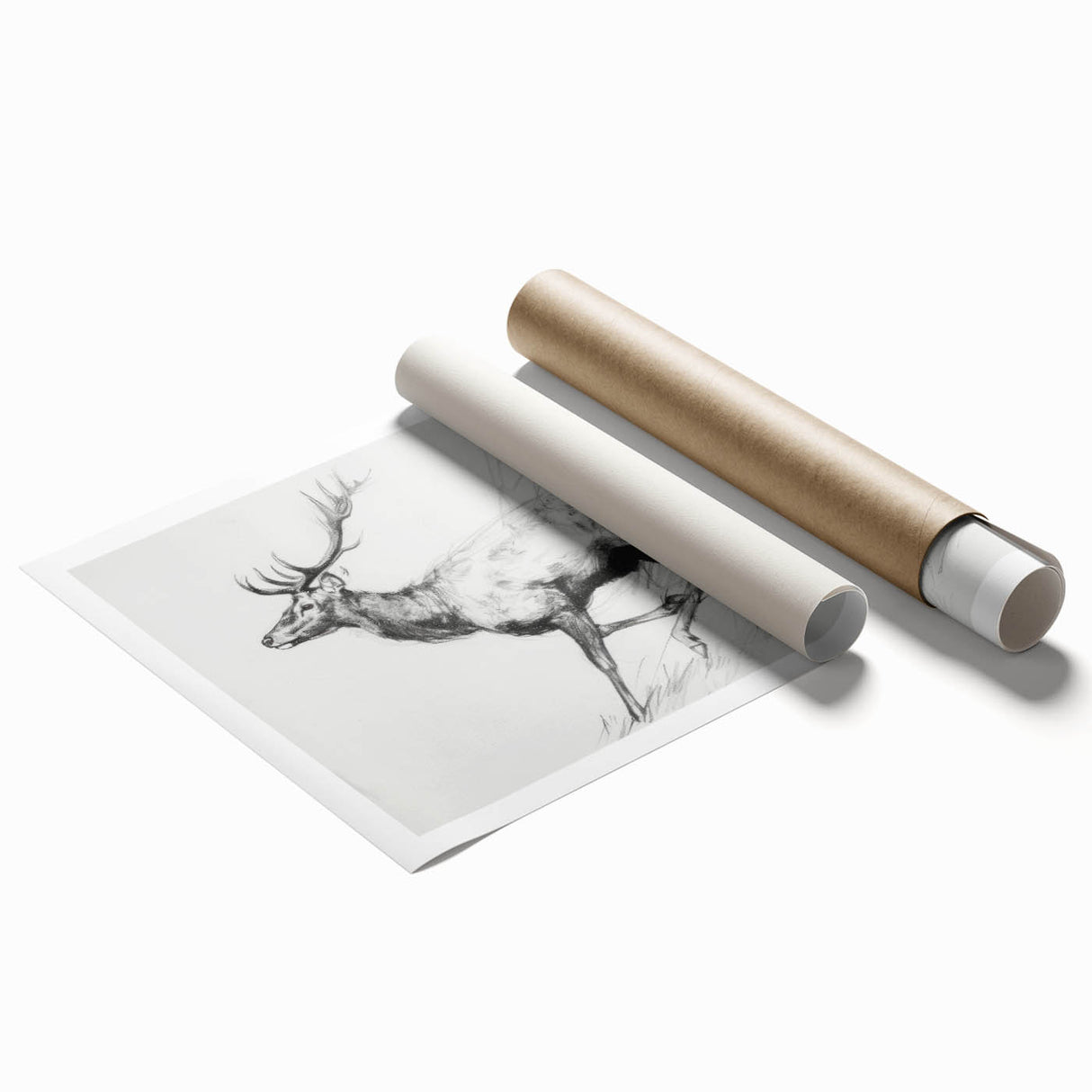 Abstract figurative rolled print showcasing vibrant colors and dynamic shapes, perfect for modern home decor, presented in a protective cardboard tube.