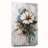 Abstract floral acrylic artwork displayed at a side angle, showcasing vibrant colors and intricate details, perfect for modern home decor and artistic interiors.