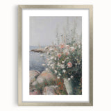 Abstract floral frame artwork in a silver mat, showcasing vibrant colors and intricate details, perfect for adding elegance to any modern decor.