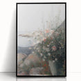 Framed acrylic artwork showcasing an abstract floral design with vibrant colors and intricate patterns, set against a sleek black frame, perfect for modern decor.