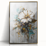Framed acrylic artwork showcasing vibrant abstract florals in gold hues, perfect for modern home decor. Ideal for adding a touch of elegance to any space.