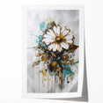 Abstract floral rolled print showcasing vibrant colors and intricate designs, elegantly packaged in a durable cardboard tube for safe shipping. Ideal for home decor.