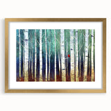 Abstract landscape art print framed in gold with a mat, showcasing vibrant colors and an intricate design, perfect for modern home decor or artistic displays.