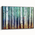 Framed abstract landscape canvas artwork showcasing vibrant colors, accented with a sleek black frame, ideal for modern home decor or office spaces.