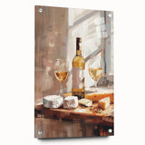 Large abstract wall art on acrylic glass depicting vibrant, multicolor swirls, ideal for dining room decor.