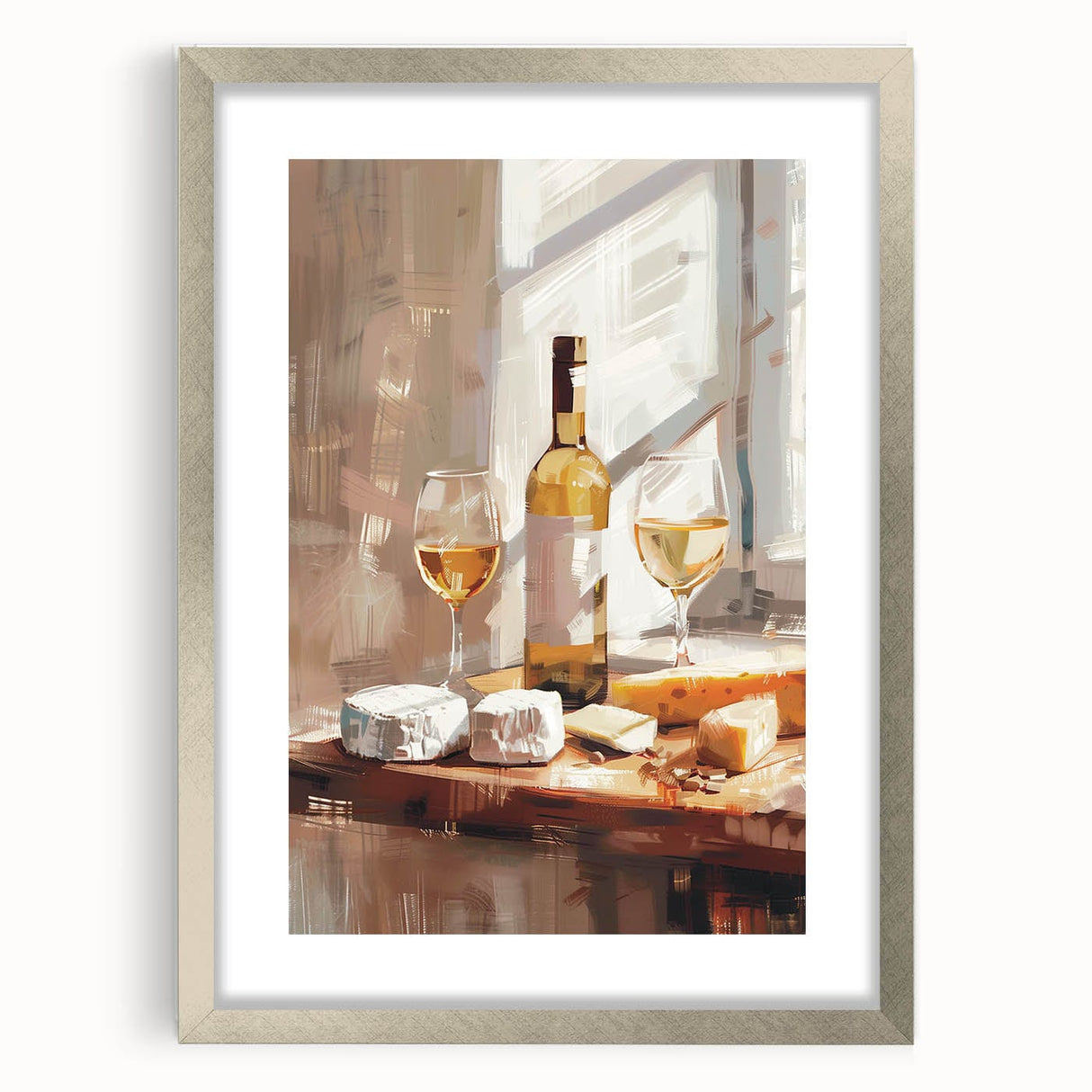 Textured abstract art print in muted gray and blue tones on a framed canvas, ideal for bedroom wall decor.