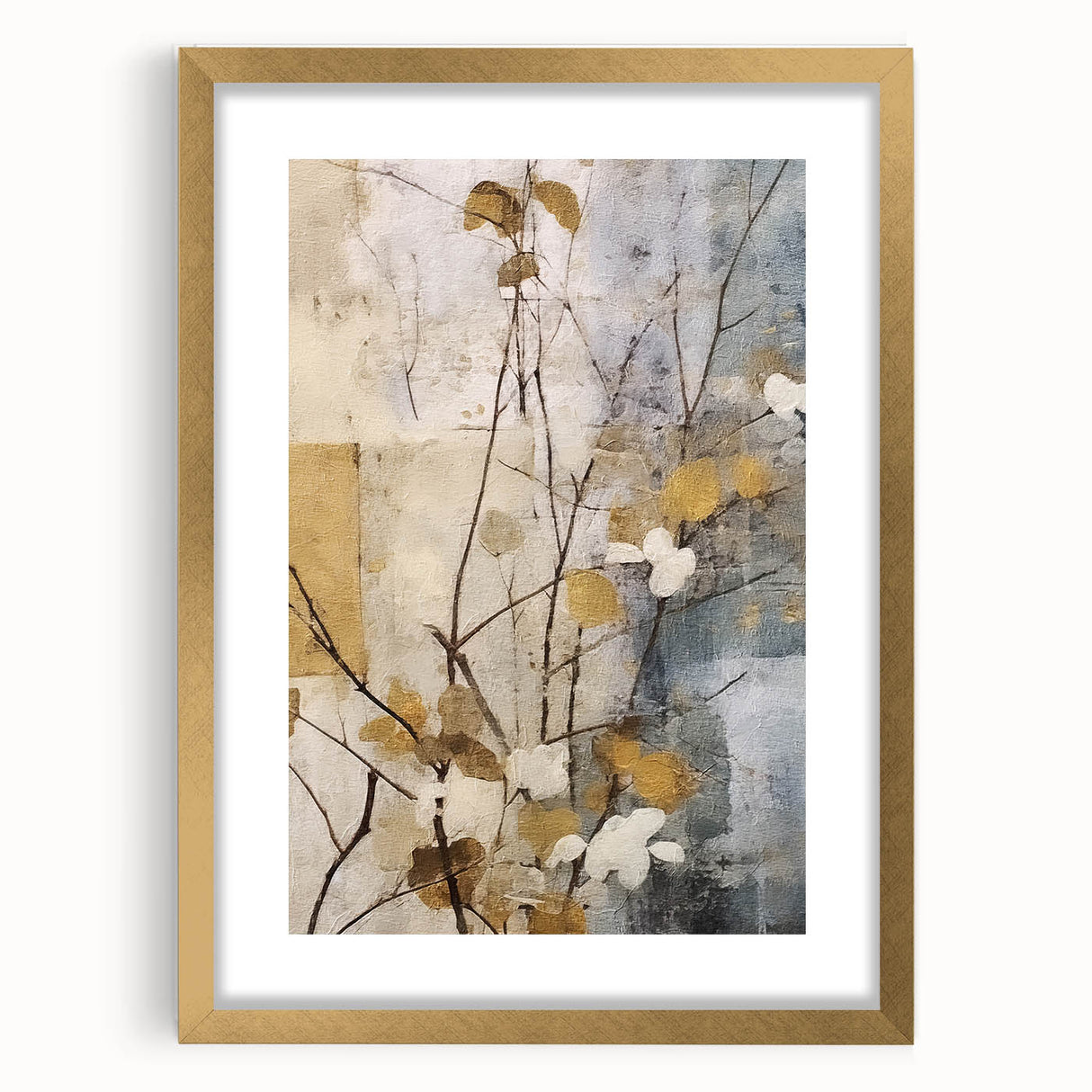 Elegant Gold & Gray Floral Wall Art – Modern Canvas Print