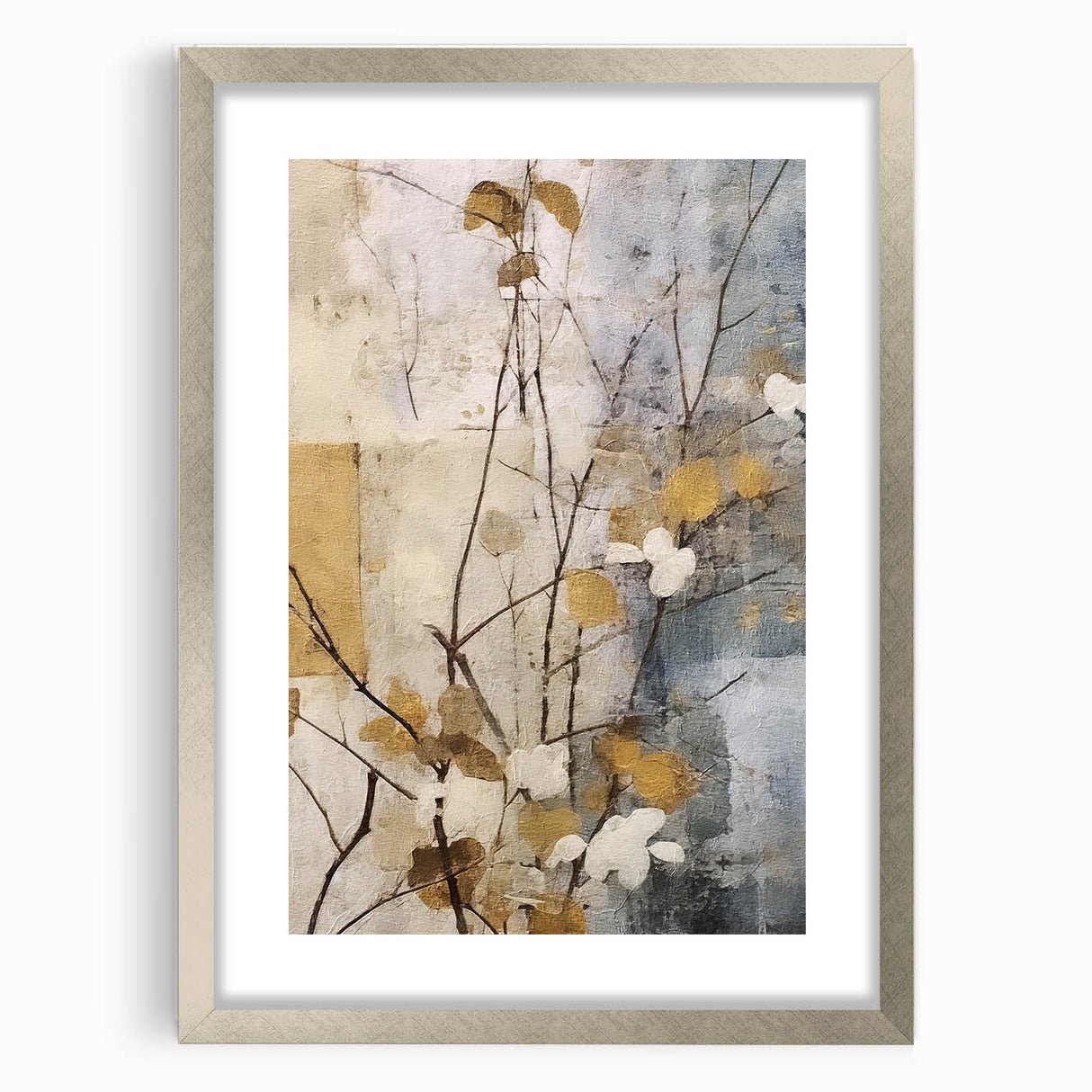 Elegant Gold & Gray Floral Wall Art – Modern Canvas Print