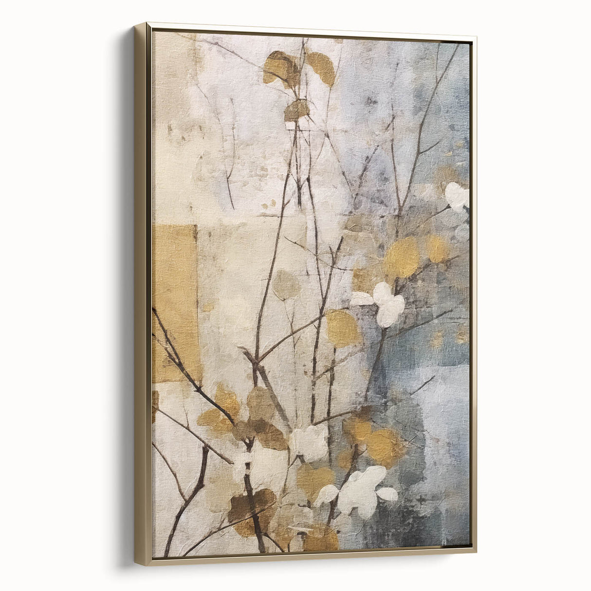 Elegant Gold & Gray Floral Wall Art – Modern Canvas Print