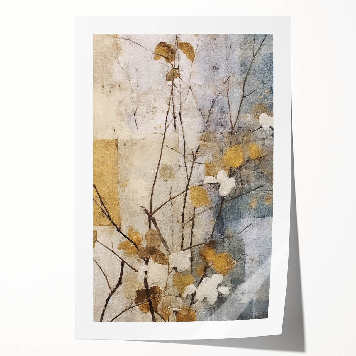Elegant Gold & Gray Floral Wall Art – Modern Canvas Print