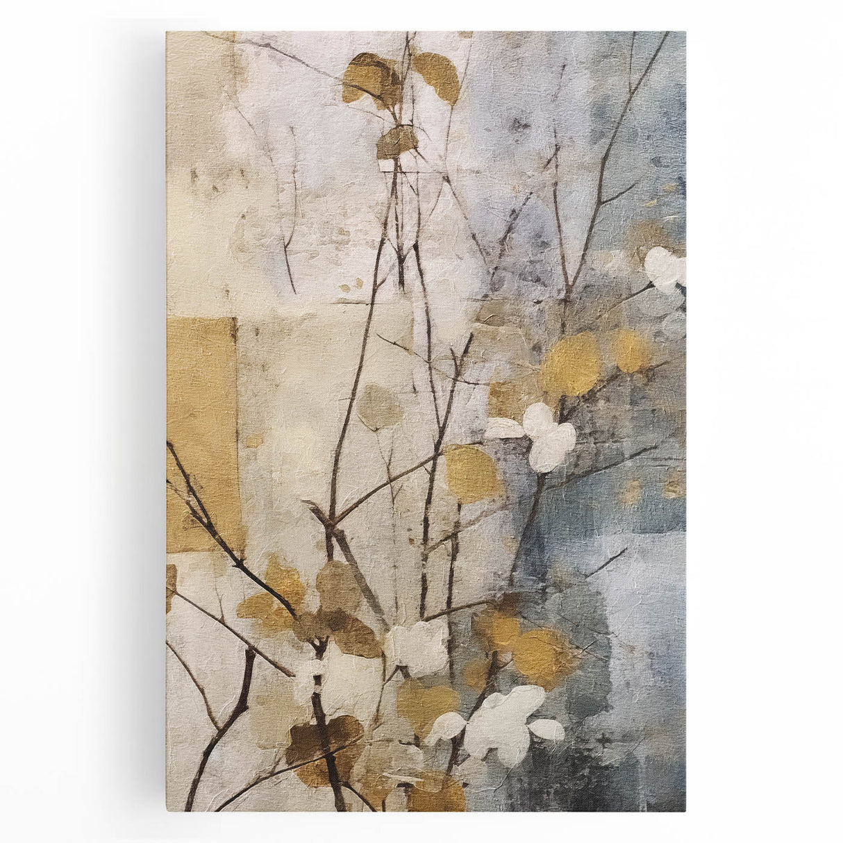 Elegant Gold & Gray Floral Wall Art – Modern Canvas Print