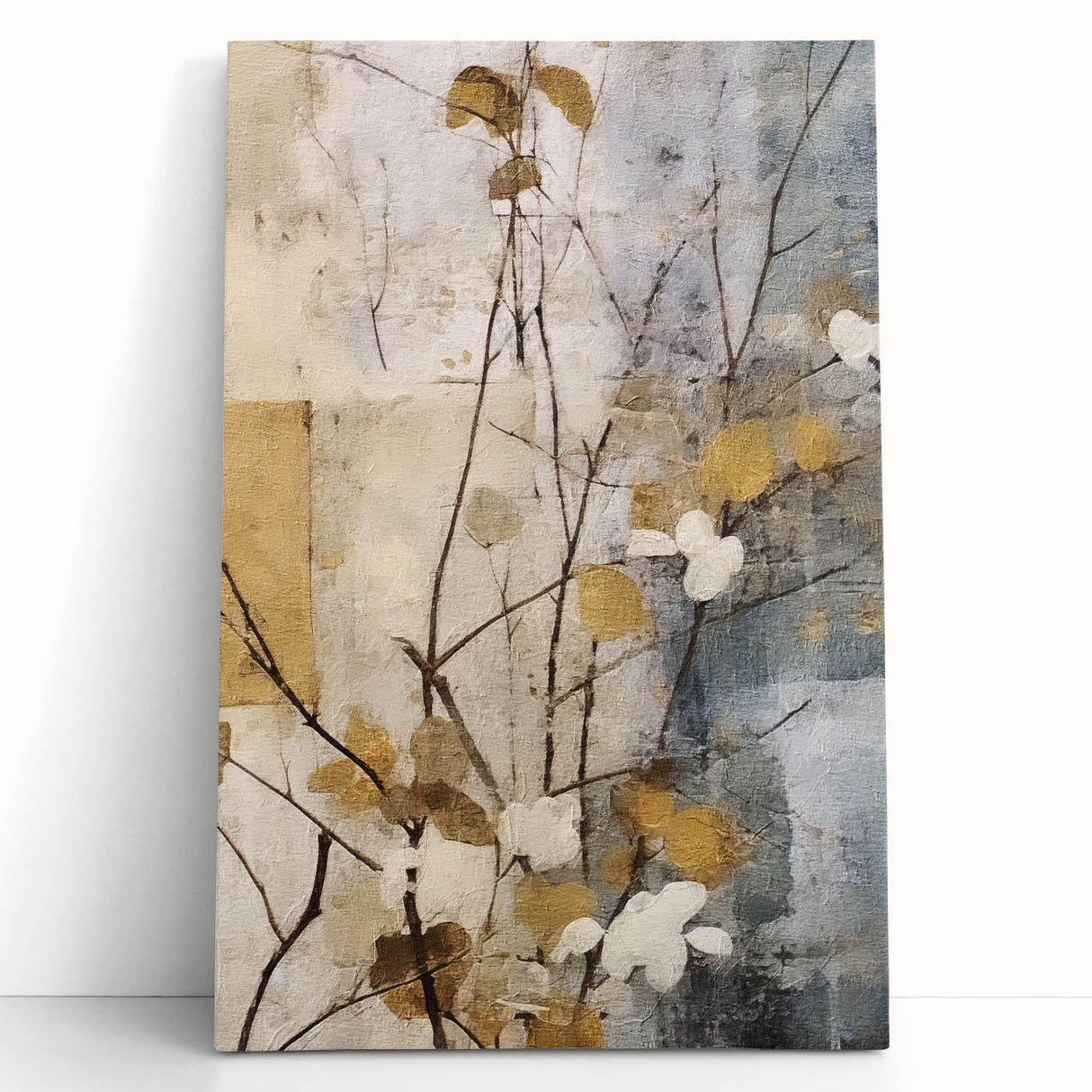 Elegant Gold & Gray Floral Wall Art – Modern Canvas Print