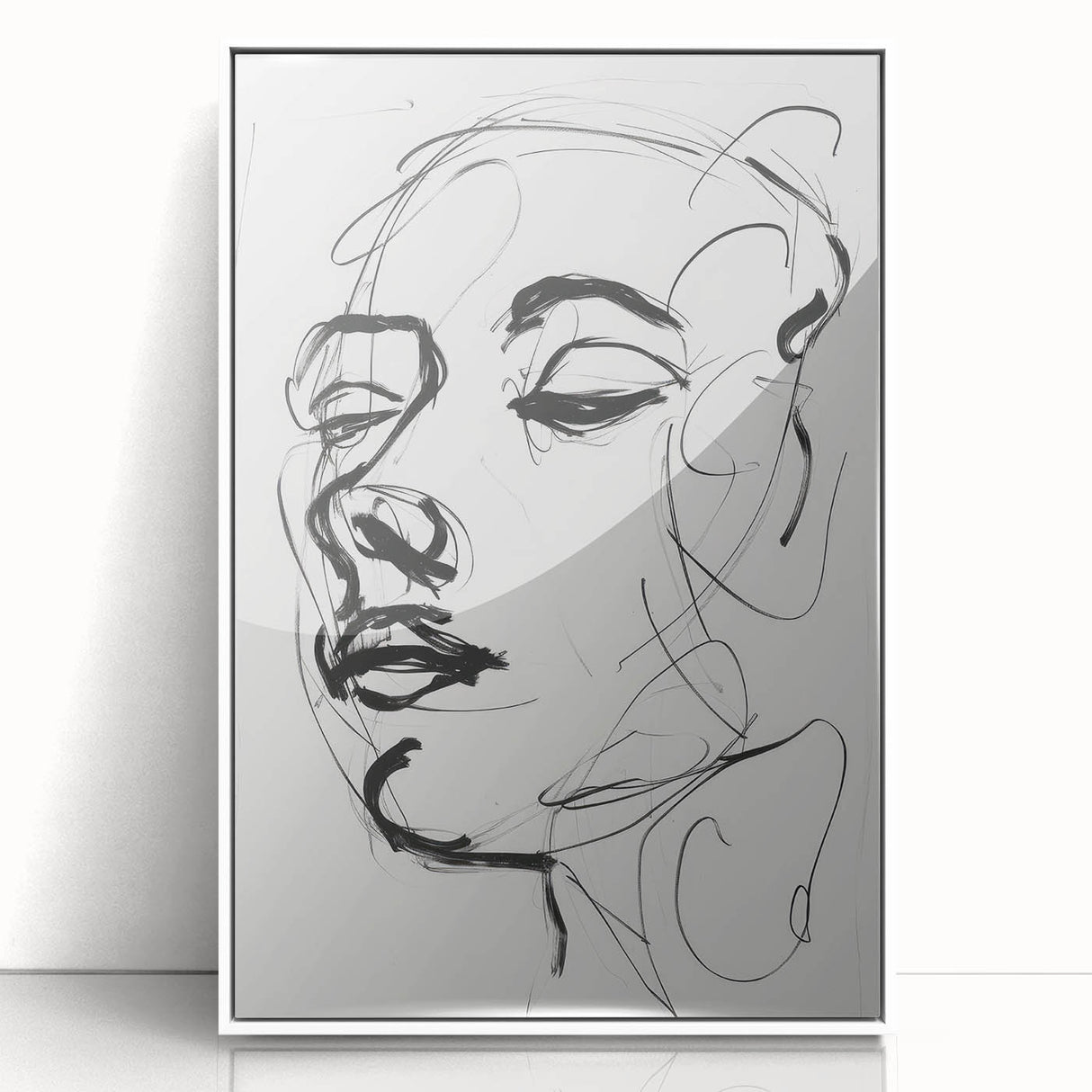 Framed abstract figurative artwork with a white border, showcasing vibrant colors and fluid shapes, perfect for modern home decor, enhancing artistic ambiance.