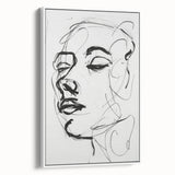 Framed abstract figurative canvas art showcasing a modern white design, side view highlighting its elegant frame and textured surface, ideal for contemporary decor.