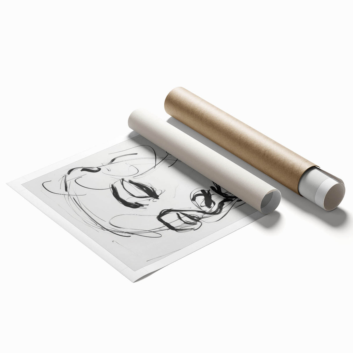 Abstract figurative rolled print showcasing vibrant colors and dynamic shapes, perfect for modern home decor. Packaged securely in a cardboard tube for safe shipping.