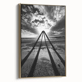 Framed abstract landscape canvas art with gold accents, showcasing a serene view of rolling hills and a vibrant sky, perfect for modern home decor.