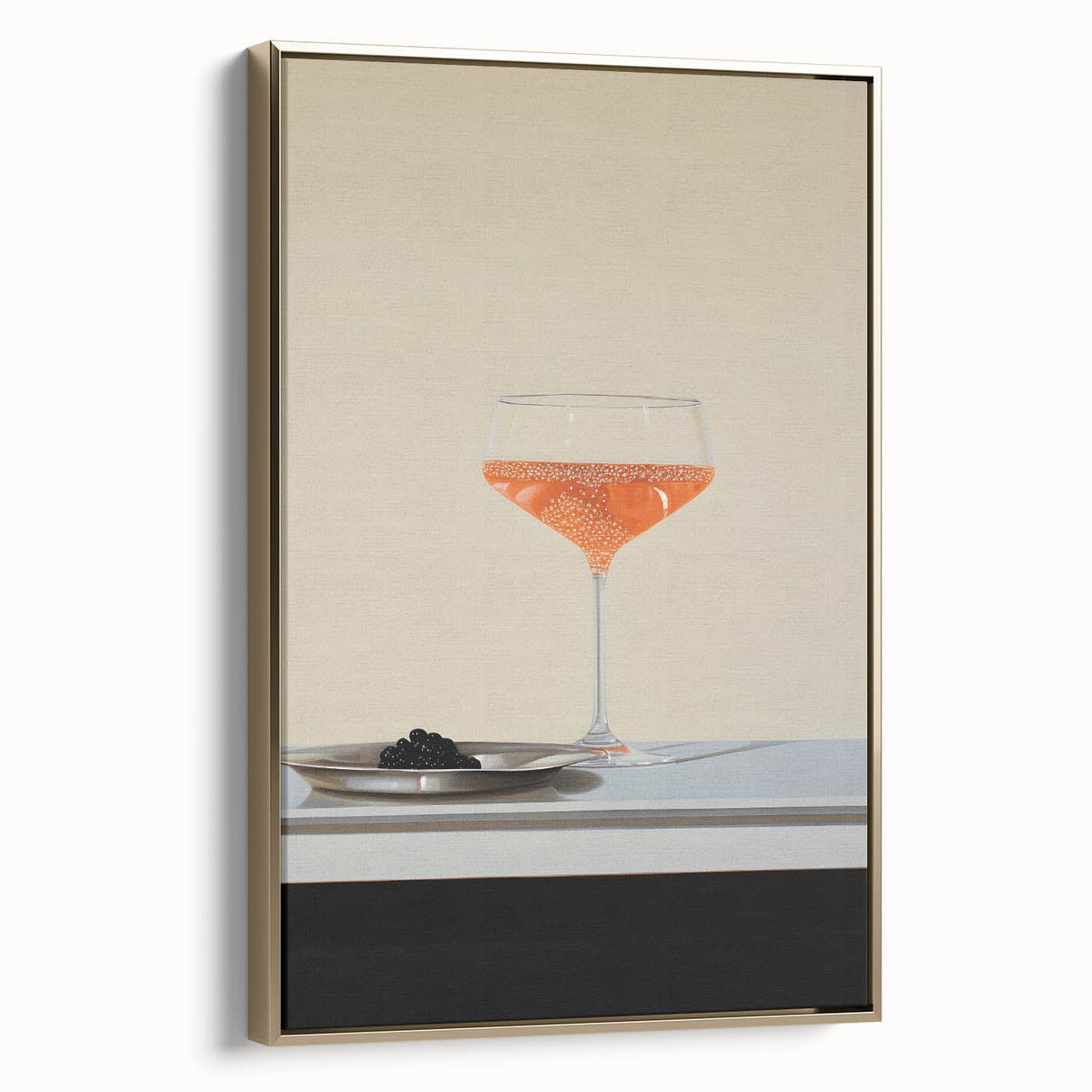 Framed canvas wall art featuring a vintage poster of a landscape painting in black and gold tones, ideal for bedroom decor.
