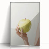 Acrylic print of modern art wall decor featuring assorted fruits in art deco style, with a white frame, suitable for nursery.