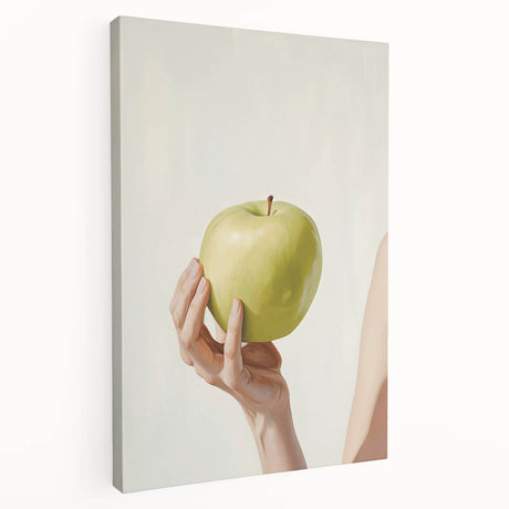 Large art depicting assorted fruits in vibrant colors on stretched canvas, ideal for kitchen wall art.