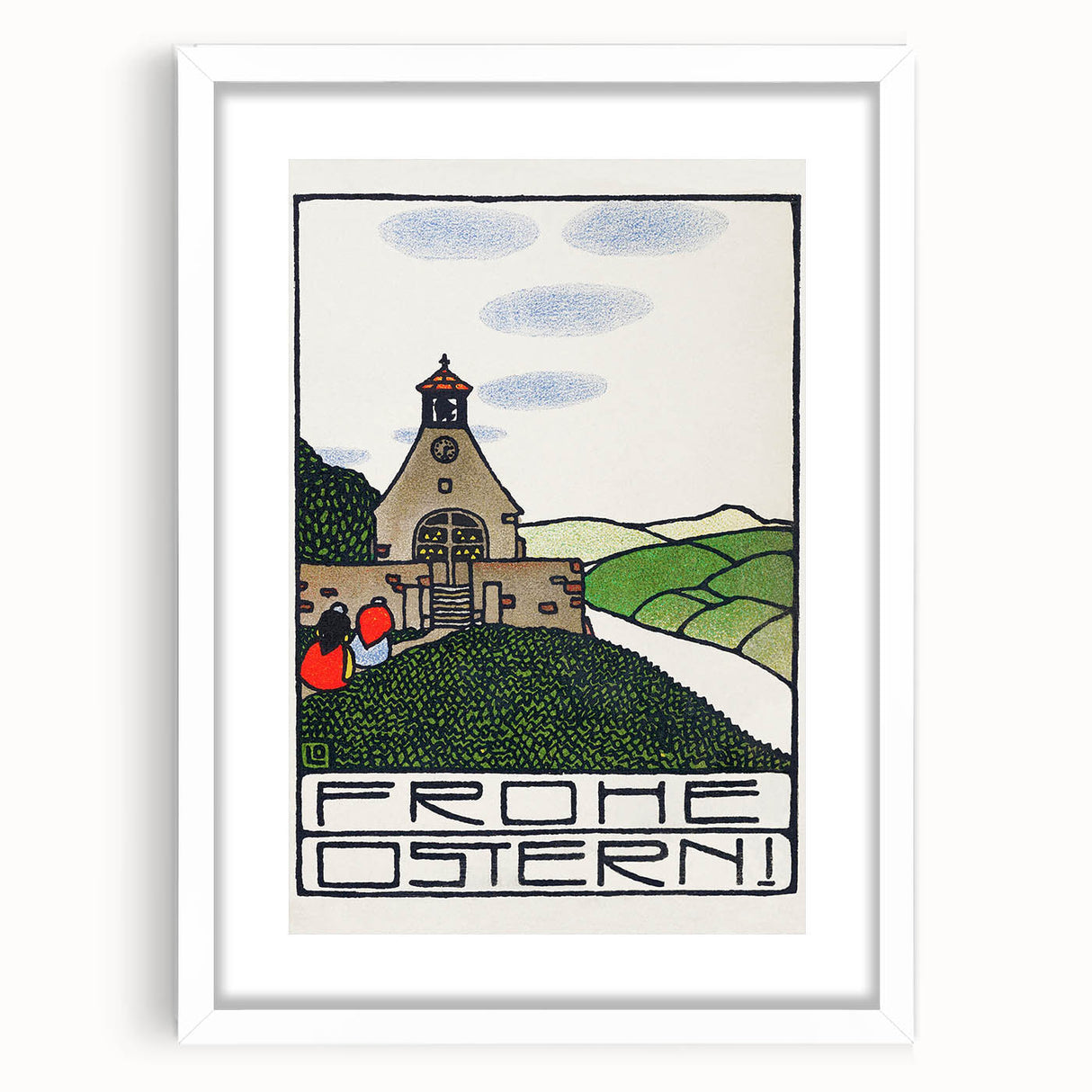 Charming Church Landscape Wall Art - Traditional Easter Decor Print