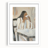 Abstract figurative art frame with a white mat, showcasing bold colors and dynamic shapes, perfect for modern decor. Ideal for galleries or home interiors.