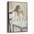 Framed abstract figurative canvas art in black, showcasing unique shapes and textures, perfect for modern home decor, displayed from a side view.