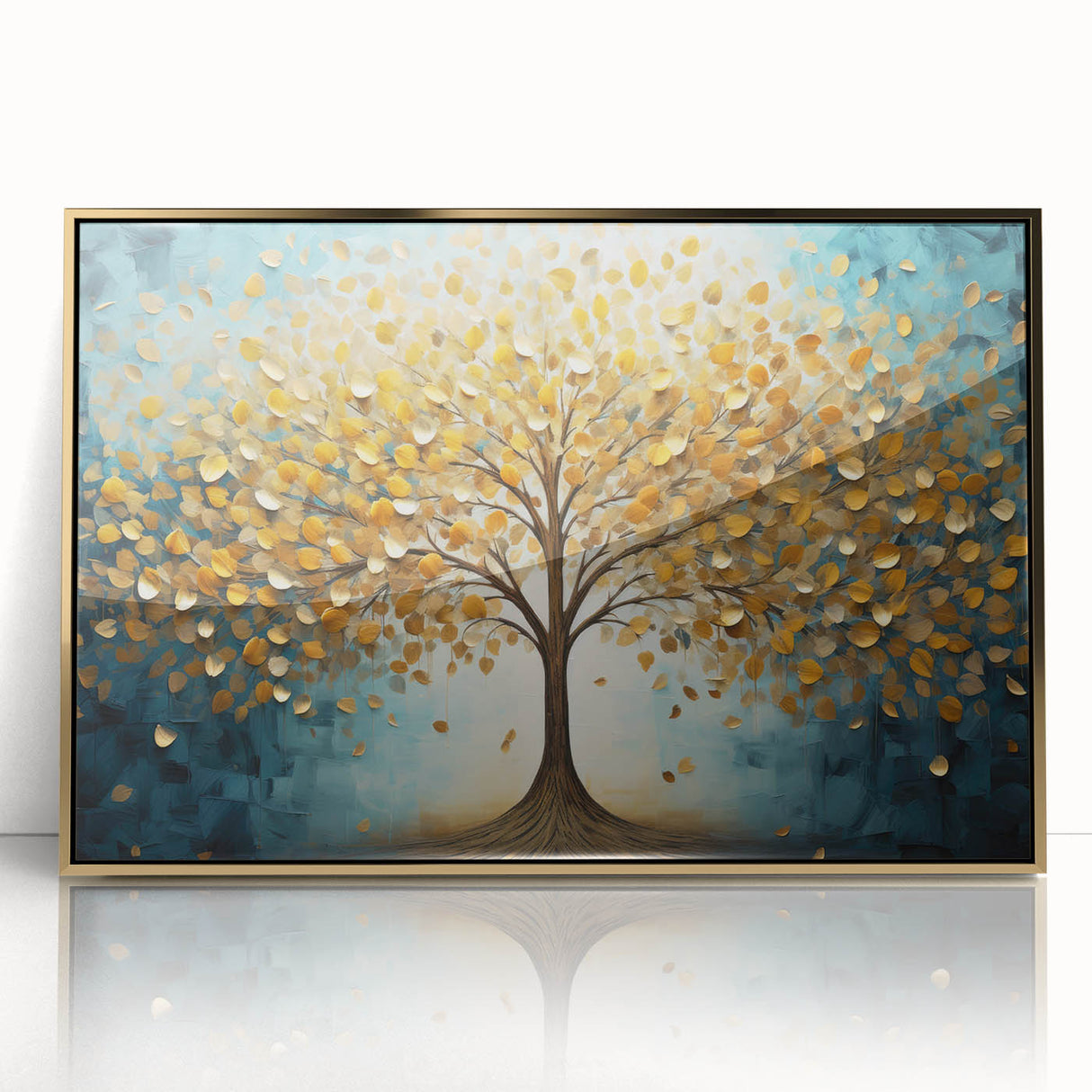 Framed abstract floral artwork with gold accents, showcasing vibrant colors and intricate designs, perfect for modern home decor. Ideal for adding elegance and style to any room.