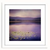 Abstract landscape artwork framed in white with a mat, showcasing soft hues of blue and green, perfect for modern home decor or office settings.