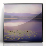 Framed abstract landscape artwork in acrylic, showcasing a blend of soft earth tones and bold lines, set against a sleek black frame, perfect for modern decor.