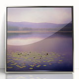 Framed abstract landscape artwork in elegant silver frame, showcasing vibrant colors and intricate textures, perfect for modern home décor or office spaces.
