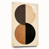 Abstract minimalist wall art displayed in a side view, showcasing vibrant colors and geometric patterns, secured with decorative pins on a sleek acrylic glass surface.
