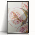 Large abstract wall art featuring assorted fruits in bold colors on a black acrylic frame, suitable for modern kitchen decor.