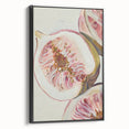 Black and white vintage poster art of assorted fruits on framed canvas, ideal for bedroom wall decor.