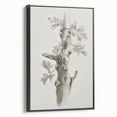 Framed canvas artwork showcasing an abstract floral design with vibrant colors on a black background, viewed from the side, ideal for modern home decor.