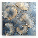 Vibrant abstract floral design on stretched canvas showcasing rich colors of blue and pink, ideal for modern home decor or artistic wall accents.