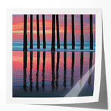 Abstract landscape print showcasing vibrant colors and dynamic shapes, elegantly framed and displayed in a modern setting, perfect for contemporary home decor.