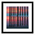 Abstract landscape artwork framed with a sleek black mat, showcasing vibrant hues of blue, green, and gold in a modern design, perfect for home decor.
