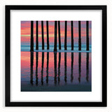 Abstract landscape artwork framed with a sleek black mat, showcasing vibrant hues of blue, green, and gold in a modern design, perfect for home decor.