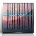 Abstract landscape artwork framed in black acrylic, showcasing vibrant colors and dynamic shapes, perfect for modern home decor. Ideal for art enthusiasts and contemporary settings.