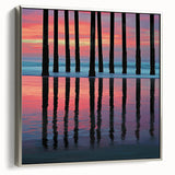 Abstract landscape framed canvas artwork displaying soothing blue and green hues with a silver frame, perfect for modern home decor and aesthetic enhancement.