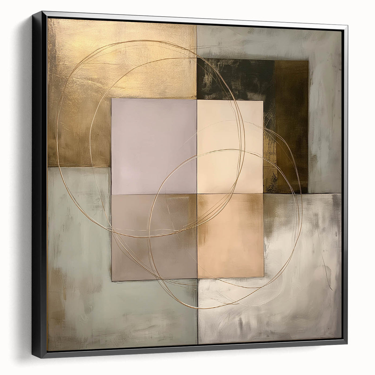 Elegant Geometric Wall Art – Gold & Green Modern Canvas Print