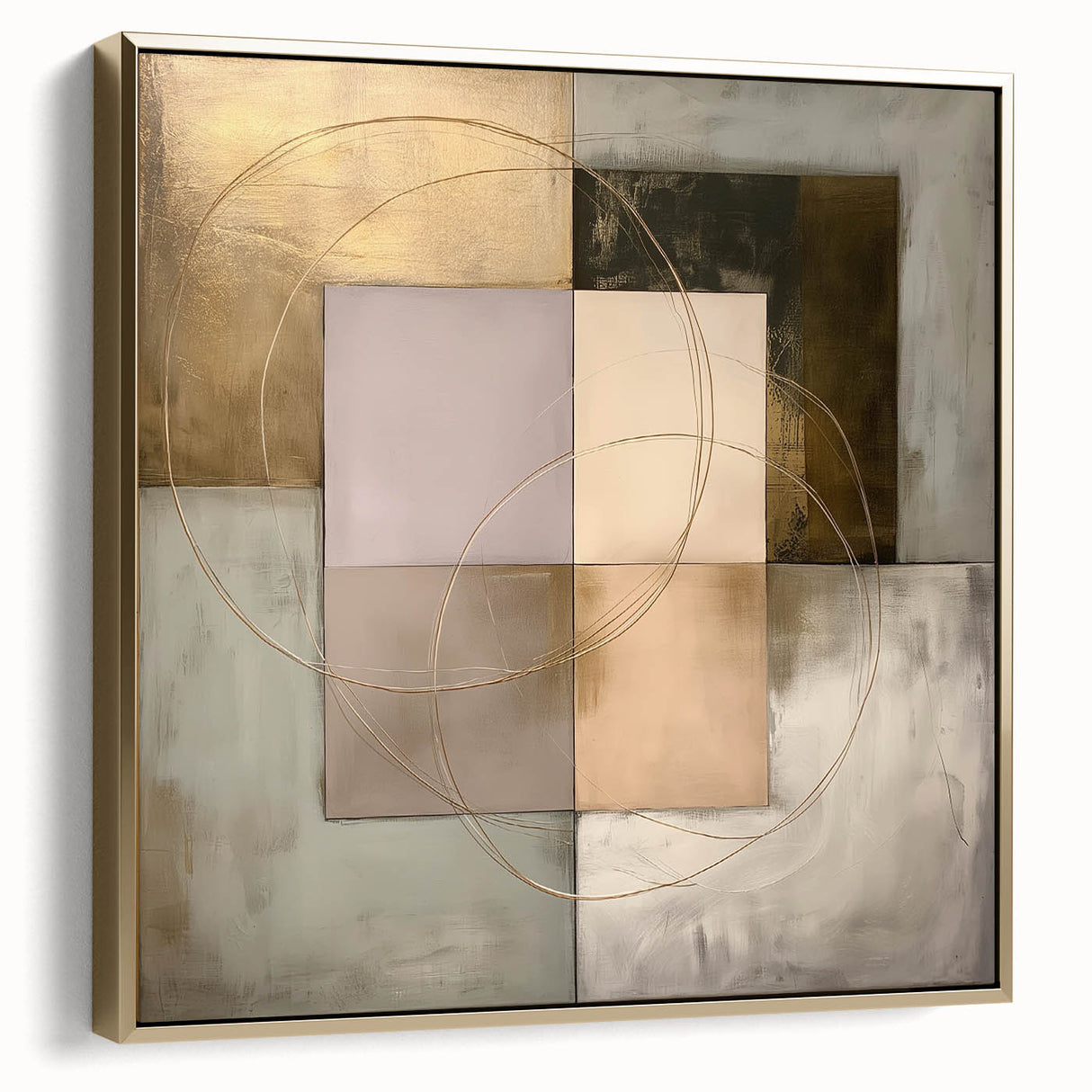 Elegant Geometric Wall Art – Gold & Green Modern Canvas Print