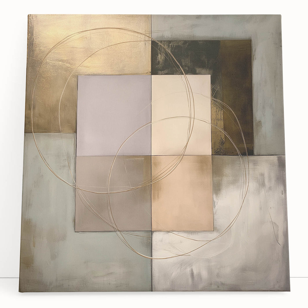 Elegant Geometric Wall Art – Gold & Green Modern Canvas Print
