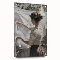Abstract figurative acrylic artwork displayed in a glass frame, showcasing vibrant colors and intricate pin details, ideal for modern home decor.